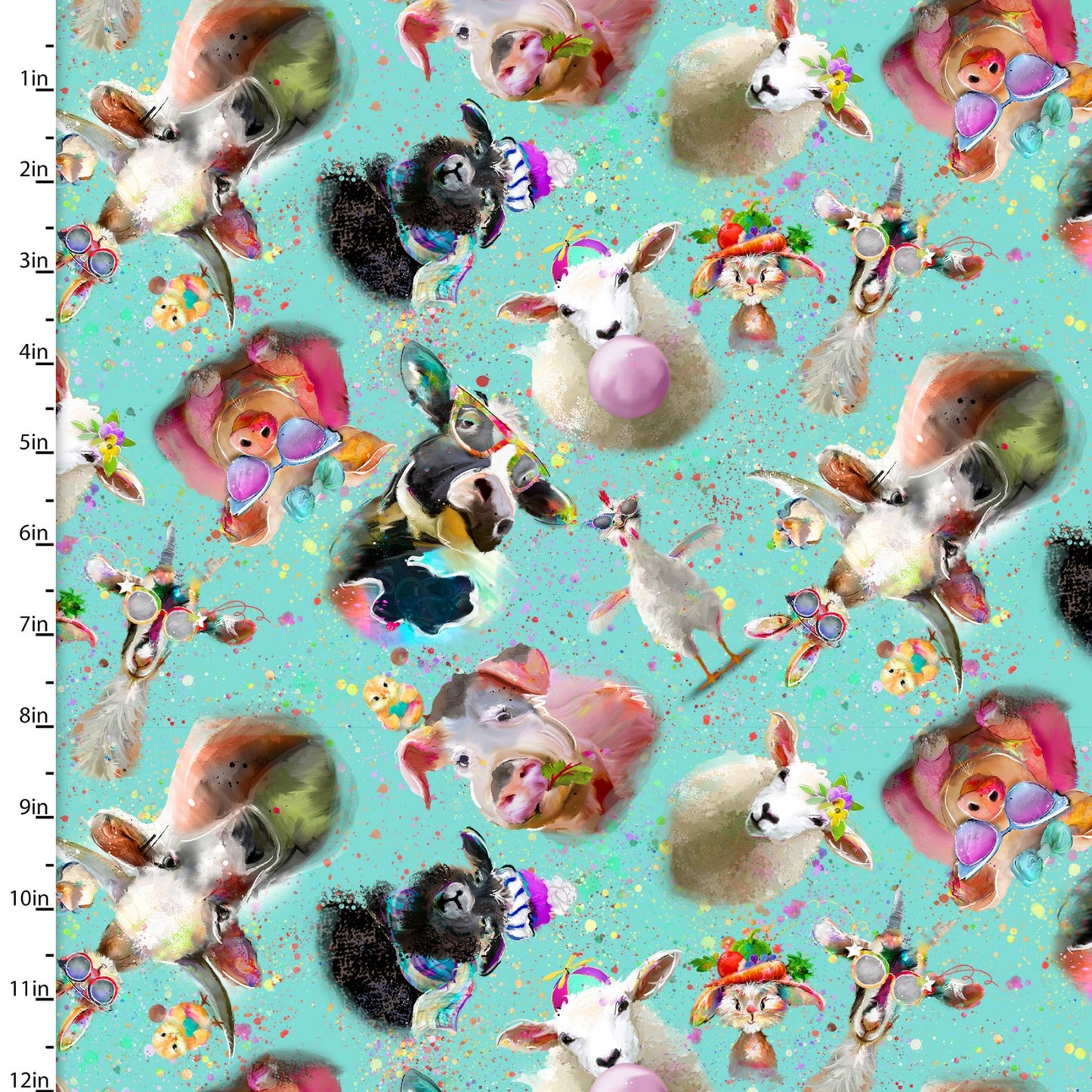 Welcome to the Funny Farm Tossed Animals Turquoise Connie Haley 3 Wishes Cotton Fabric