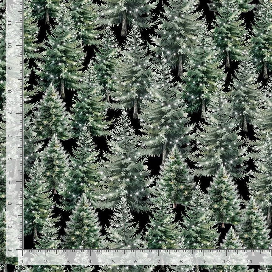 Welcome Winter Evergreen Trees Evergreen Green Katie Hennagir Timeless Treasures Cotton Fabric TT-KATIE-CD4263-EVERGREEN