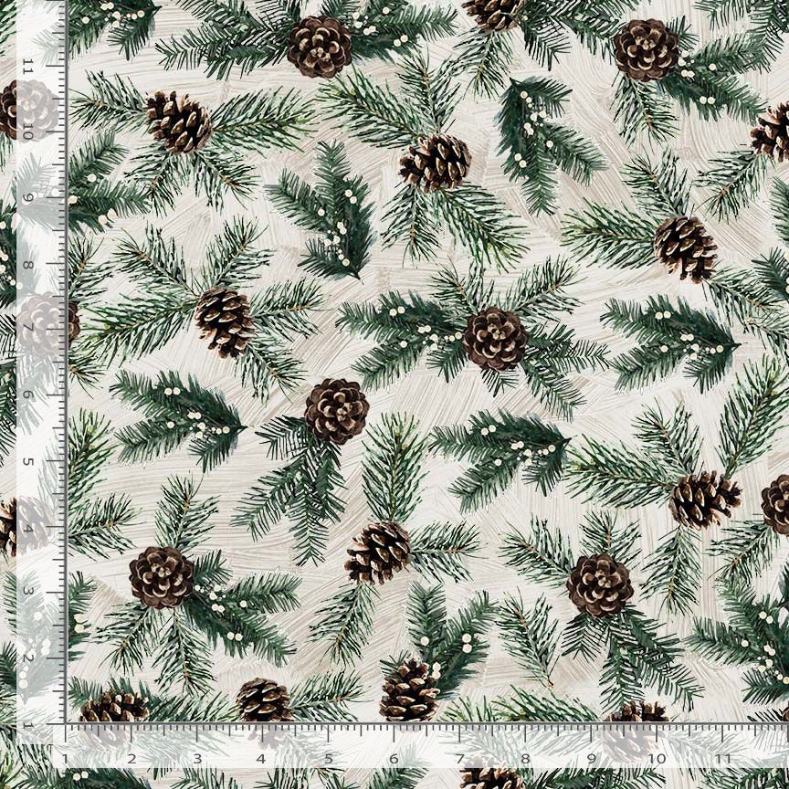 Welcome Winter Pine Needles Acorns Cream Katie Hennagir Timeless Treasures Cotton Fabric TT-KATIE-CD4264-CREAM