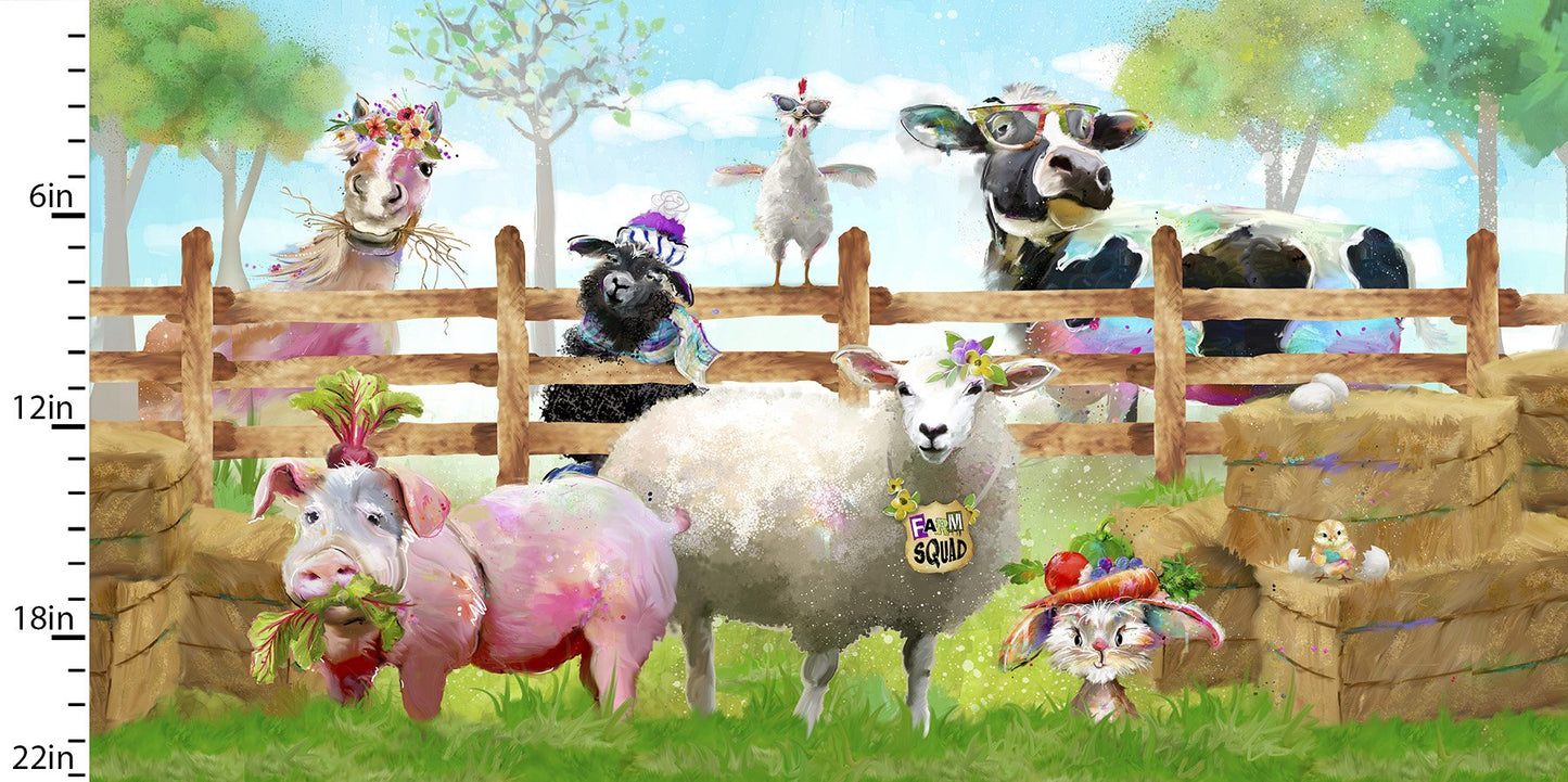 Welcome to the Funny Farm Squad Panel 24" Multi Connie Haley 3 Wishes Cotton Fabric
