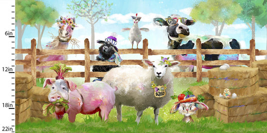 Welcome to the Funny Farm Squad Panel 24" Multi Connie Haley 3 Wishes Cotton Fabric