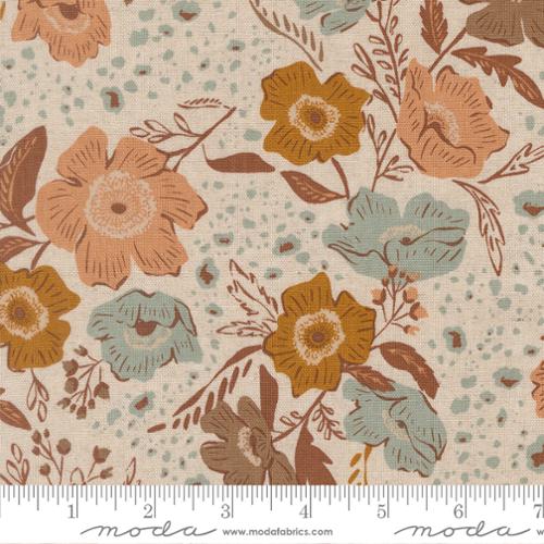 Wellspring Mocha LINEN Flora Flourish Florals Eggshell Stephanie Sliwinski Fancy That Design House Moda Cotton LINEN Fabric MD-45670-11L