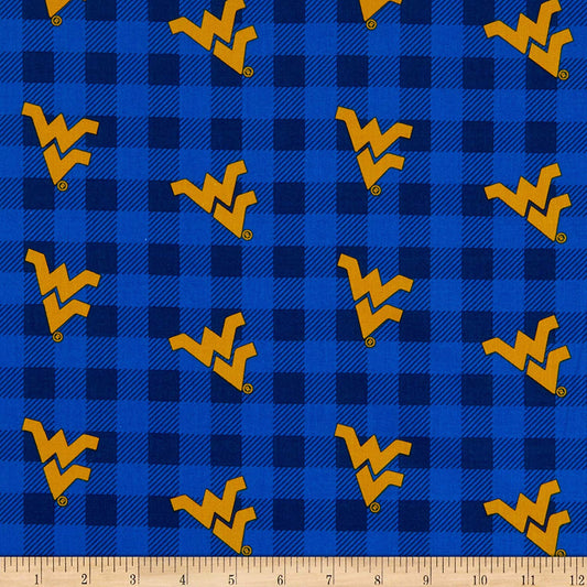 West Virginia Mountaineers NCAA College Buffalo Plaid Sykel Cotton Fabric