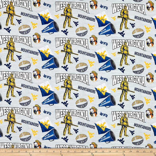 West Virginia Mountaineers NCAA College Heather Gray Collegiate Mascot Sykel Cotton Fabric