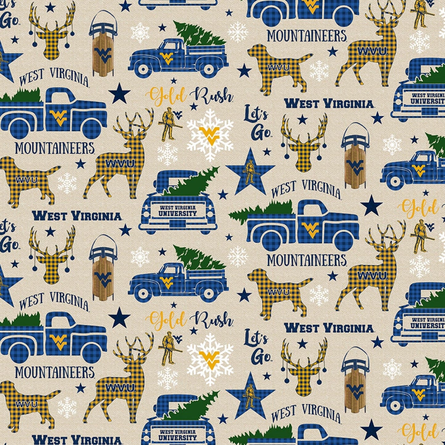 West Virginia Mountaineers NCAA College Holiday Sykel Cotton Fabric