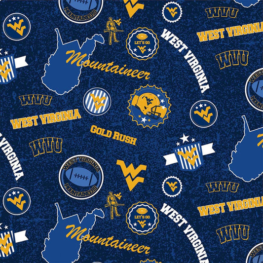 West Virginia Mountaineers NCAA College Bandana Paisley Sykel Cotton Fabric