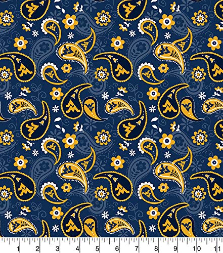 West Virginia Mountaineers NCAA College Bandana Paisley Sykel Cotton Fabric