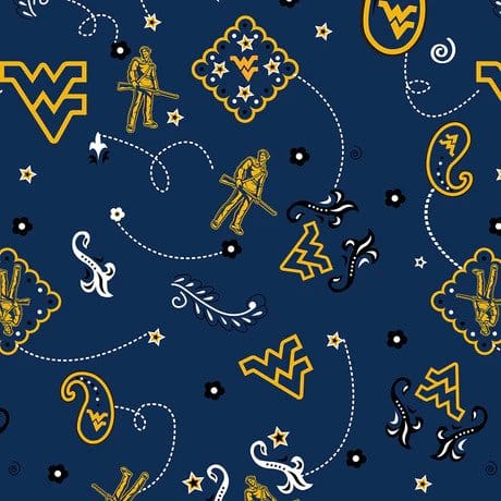 West Virginia Mountaineers NCAA College Bandana Paisley Sykel Cotton Fabric