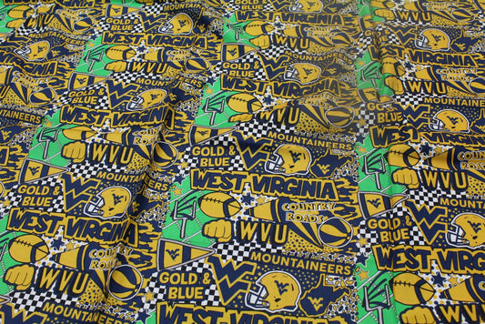 West Virginia Mountaineers NCAA College Pop Art Sykel Cotton Fabric