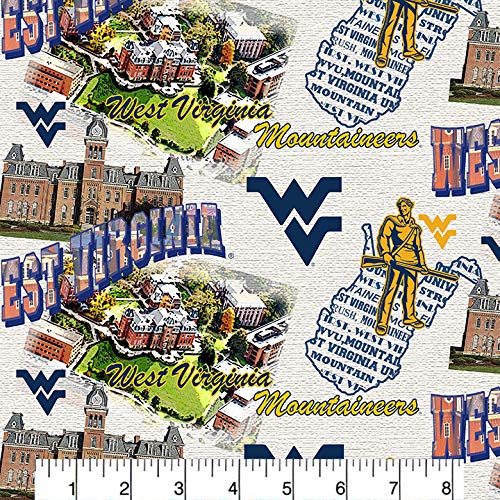 West Virginia Mountaineers NCAA College Scenic Map Sykel Cotton Fabric