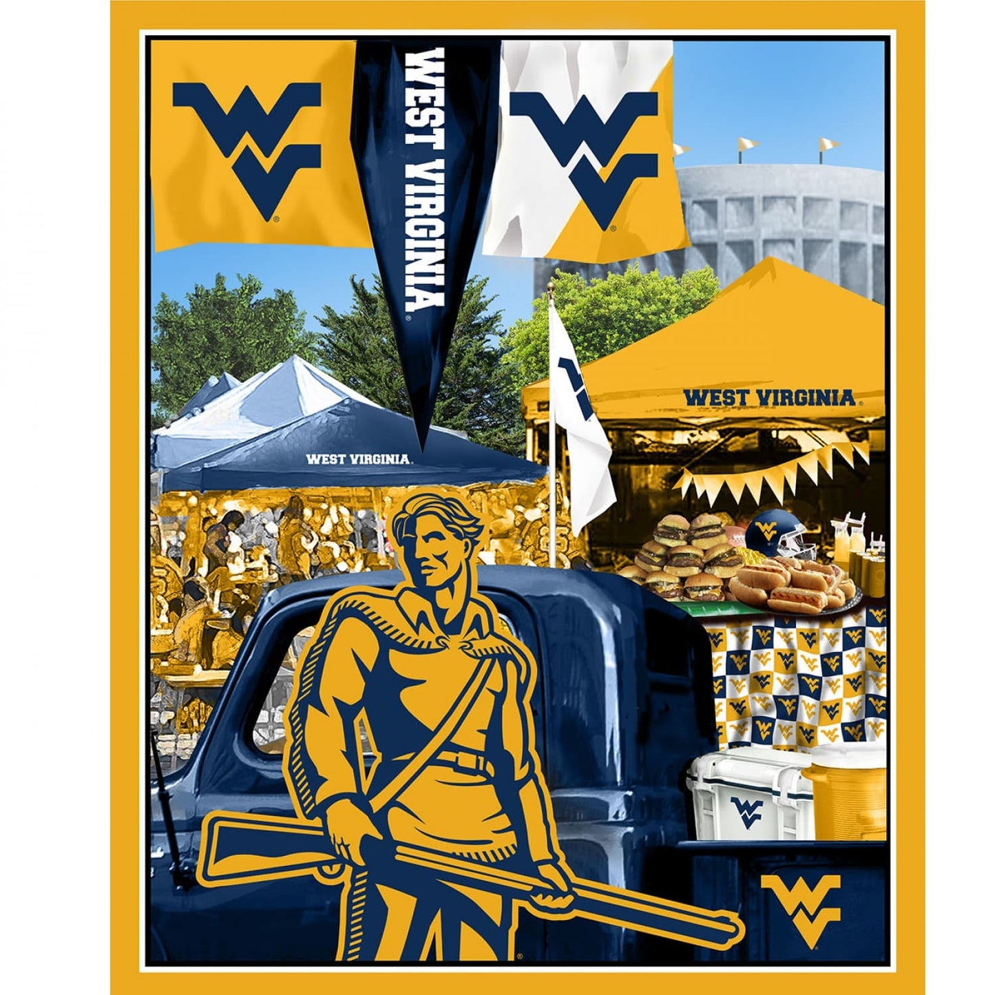 West Virginia Mountaineers NCAA College Tailgate Panel Sykel Cotton Fabric