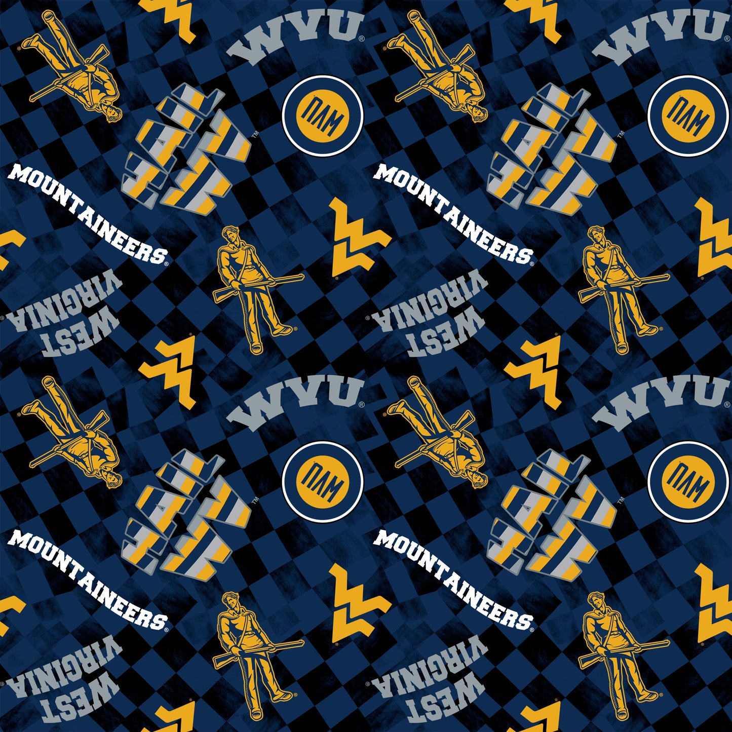 West Virginia Mountaineers NCAA College Checks Blue Sykel Enterprises Canvas Duck Cloth Cotton Fabric WV-1380-BLUE