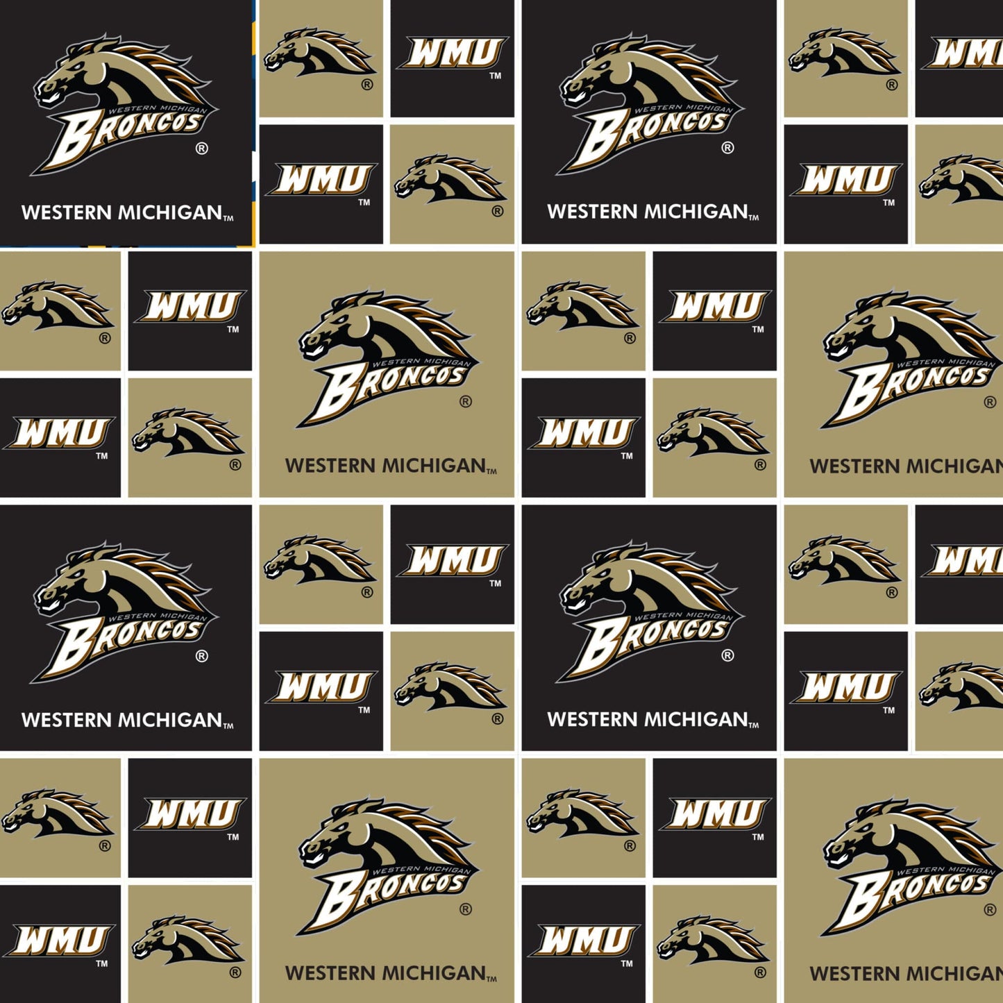 Western Michigan Broncos NCAA College Box Sykel Cotton Fabric