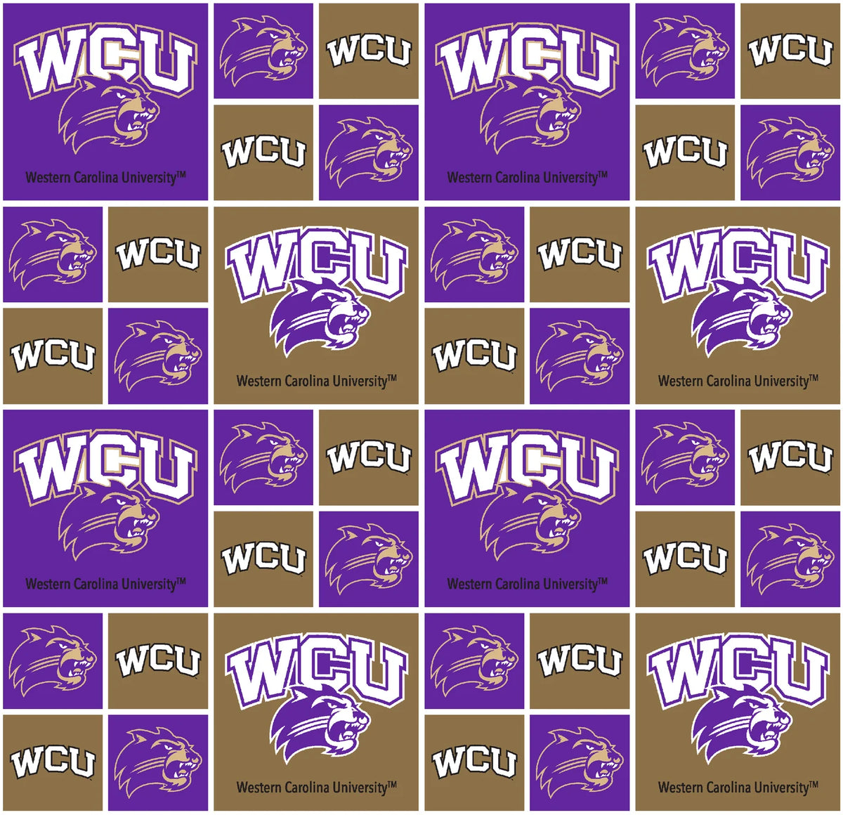 Western Carolina Catamounts NCAA College Geometric Box Sykel Enterprises 43-44 inches wide Cotton Fabric WCA-020