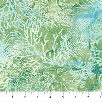 Whale Song Coral Light Green Deborah Edwards and Melanie Sarma Northcott Cotton Fabric