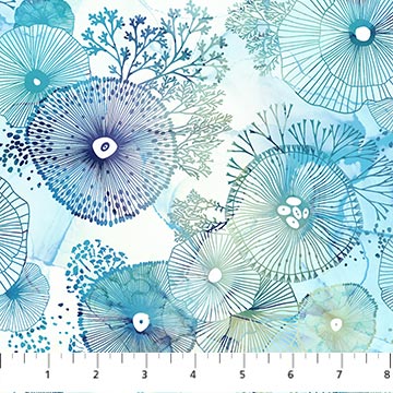 Whale Song Sea Anemones Light Blue Deborah Edwards and Melanie Sarma Northcott Cotton Fabric