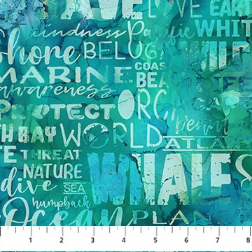 Whale Song Words Sea Text Teal Deborah Edwards and Melanie Sarma Northcott Cotton Fabric