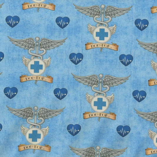 What The Dr. Ordered Medical Symbols Allover Blue Dan Morris Quilting Treasures Cotton Fabric