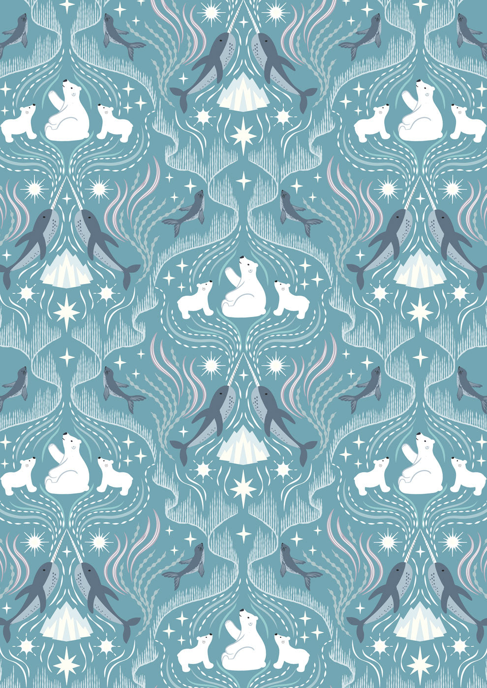 Where the Sky Dances North Lights North Blue Pearl Lewis and Irene Cotton Fabric LI-L63B