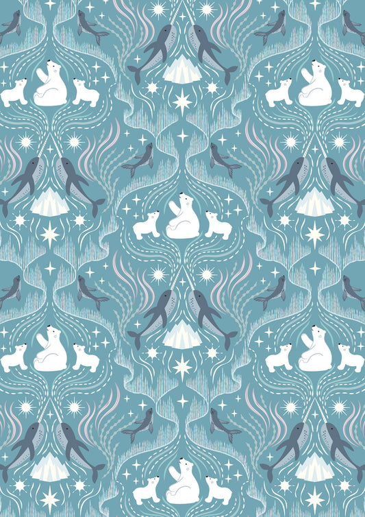 Where the Sky Dances North Lights North Blue Pearl Lewis and Irene Cotton Fabric LI-L63B