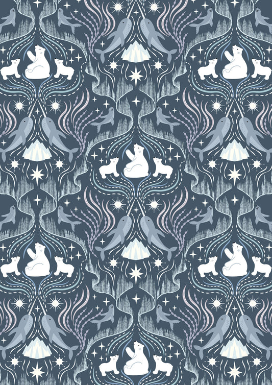 Where the Sky Dances Northern Lights Dark Blue Pearl Lewis and Irene Cotton Fabric LI-L63C