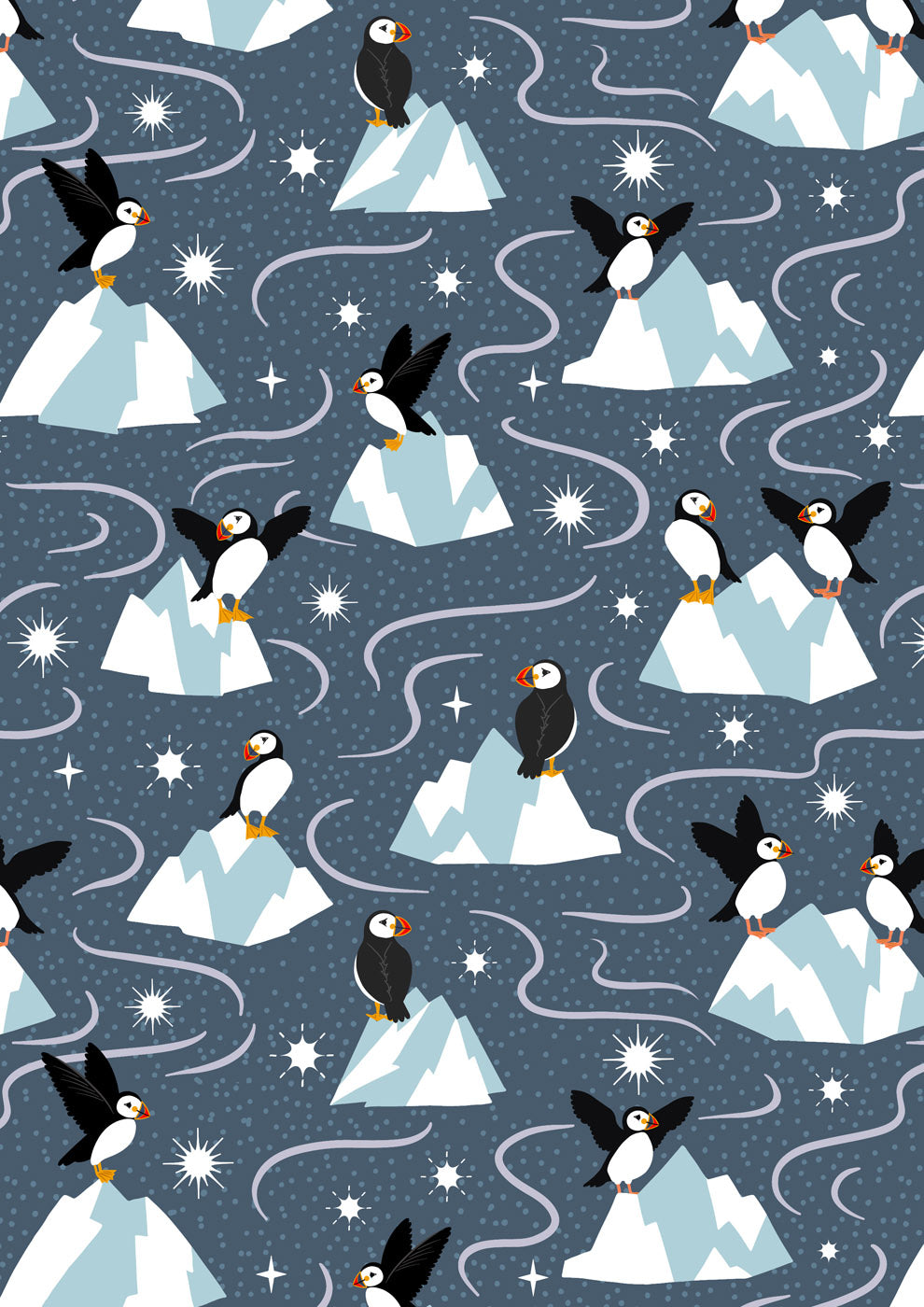 Where the Sky Dances Puffin Dark Blue Pearl Lewis and Irene Cotton Fabric LI-L65C | US Fabric Shop