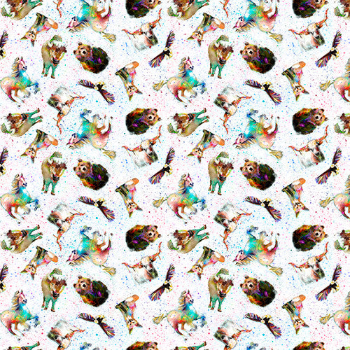 Whimsical West Wild West Animals White Connie Haley 3 Wishes Cotton Fabric