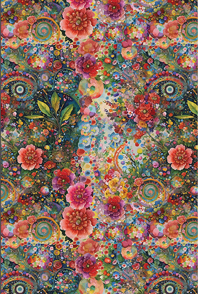 Whimsical Flower Garden 108" Wide back Floral Spiral Multi Marlies Hoffman Cotton Fabric HF-WW5535-130-Lime