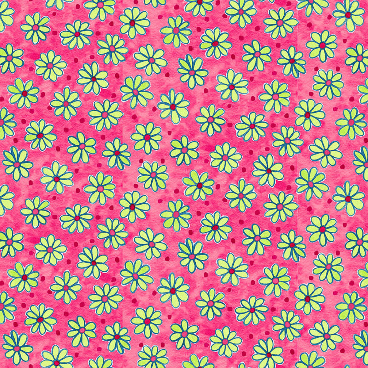 Whimsy Daisical II Tossed Daisies and Dots Pink Keri Schneider Blank Quilting Cotton Fabric