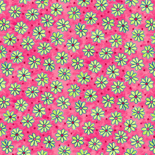 Whimsy Daisical II Tossed Daisies and Dots Pink Keri Schneider Blank Quilting Cotton Fabric