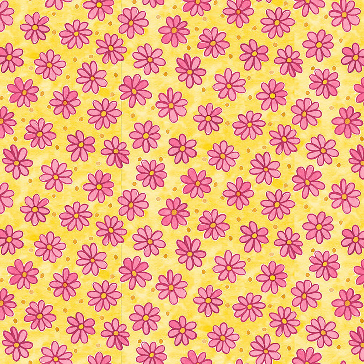 Whimsy Daisical II Tossed Daisies and Dots Yellow Keri Schneider Blank Quilting Cotton Fabric