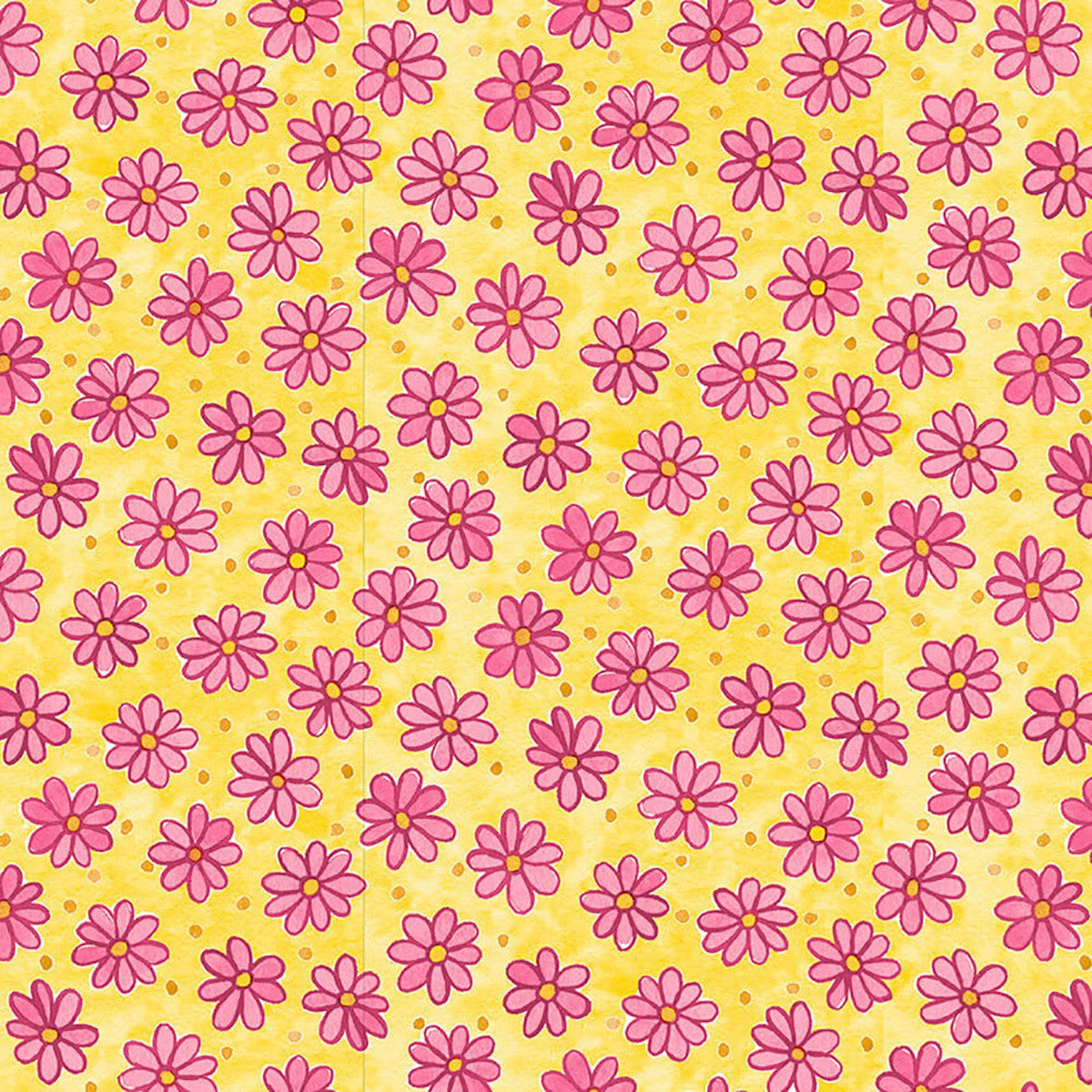 Whimsy Daisical II Tossed Daisies and Dots Yellow Keri Schneider Blank Quilting Cotton Fabric | US Fabric Shop