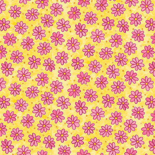 Whimsy Daisical II Tossed Daisies and Dots Yellow Keri Schneider Blank Quilting Cotton Fabric