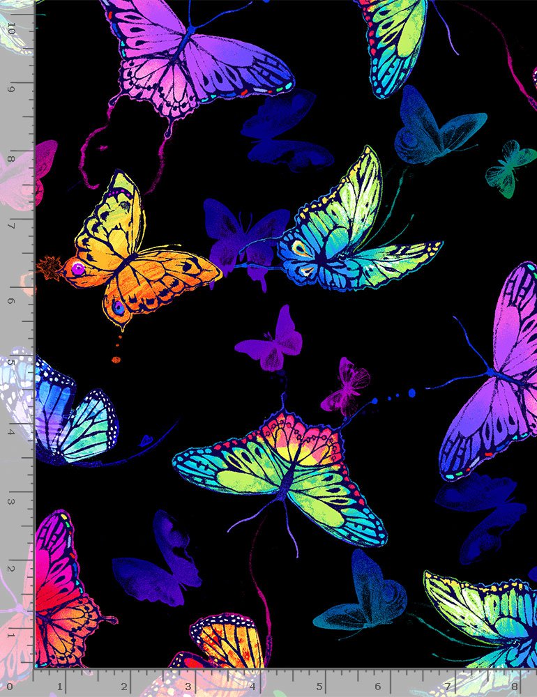 Whirlwind Butterflies Black Chong-A-Hwang Timeless Treasures Cotton Fabric