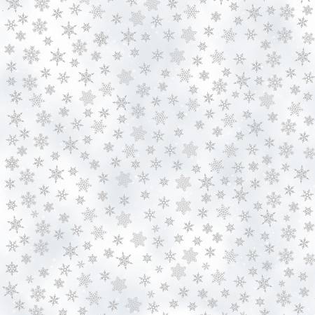 Whispering Woods Metallic Snowflakes Frost Silver Hoffman Cotton Fabrics