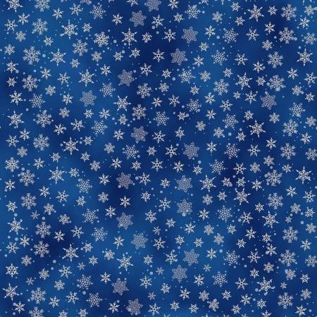 Whispering Woods Metallic Snowflakes Navy Silver Hoffman Cotton Fabrics