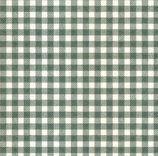 White Linen Christmas Check Seafoam Green Northcott Cotton Fabric