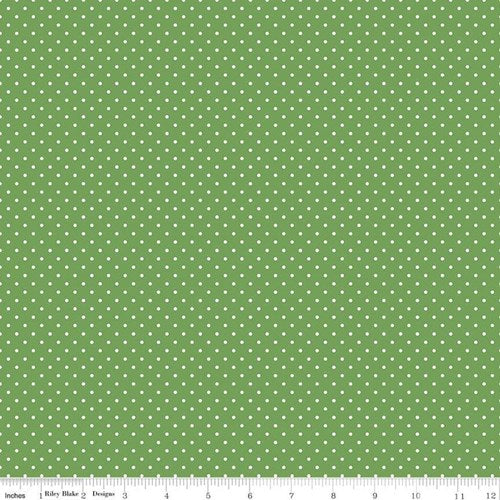 White Swiss Dots Clover Green The RBD Designers Riley Blake Designs Cotton Fabric