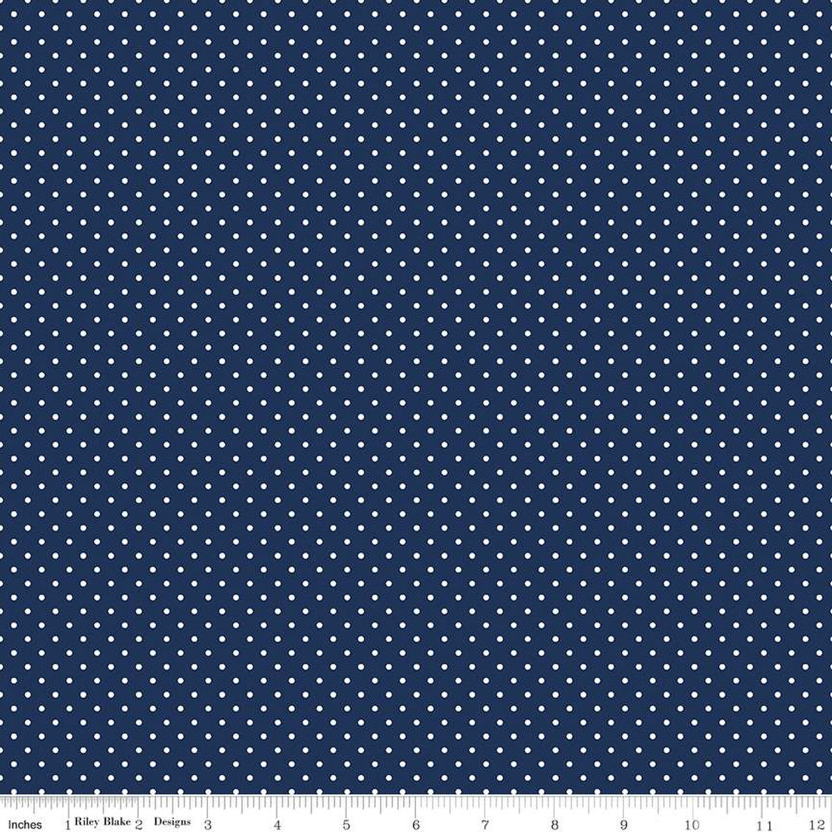 White Swiss Dots Navy Blue The RBD Designers Riley Blake Designs Cotton Fabric