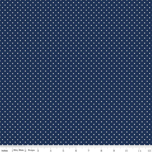 White Swiss Dots Navy Blue The RBD Designers Riley Blake Designs Cotton Fabric