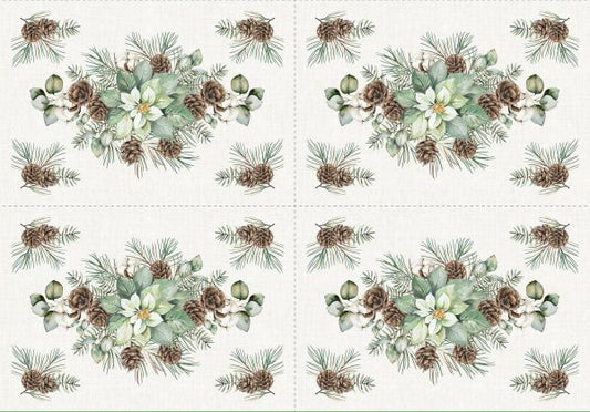 White Linen Christmas Placemat Panel 30.5" Off White Multi Northcott Cotton Fabric