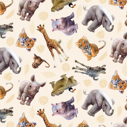 Whose Nose & Toes Baby Animals Safari Beige John Butler Elizabeth Studio Cotton Fabric