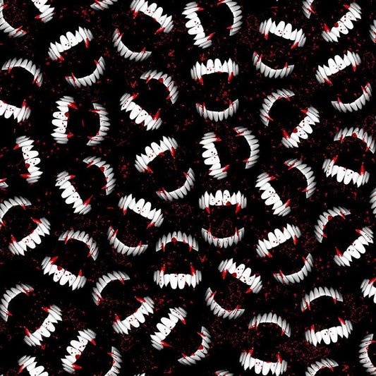 Wicked Bloody Vampire Fangs Black Timeless Treasures Cotton Fabric