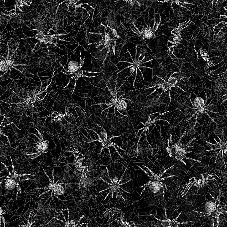 Wicked Creepy Spiders and Webs Black Timeless Treasures Cotton Fabric