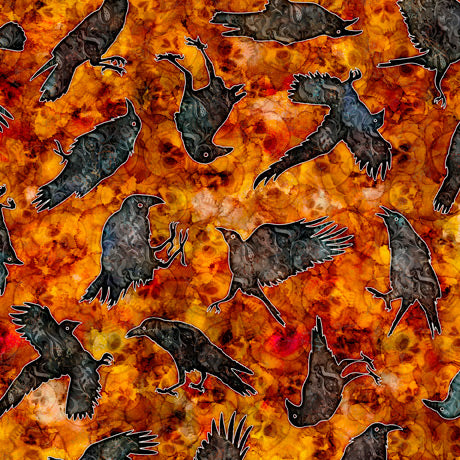 Wicked Crows Orange Dan Morris Quilting Treasures Cotton Fabric