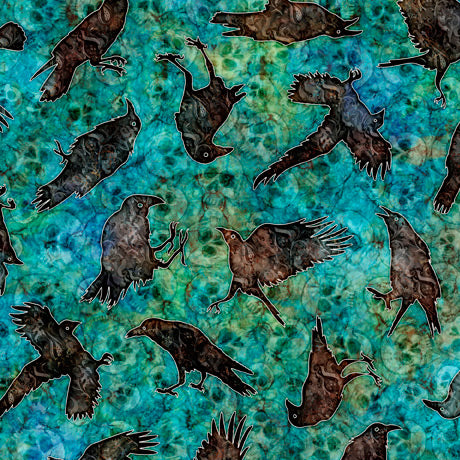 Wicked Crows Teal Dan Morris Quilting Treasures Cotton Fabric