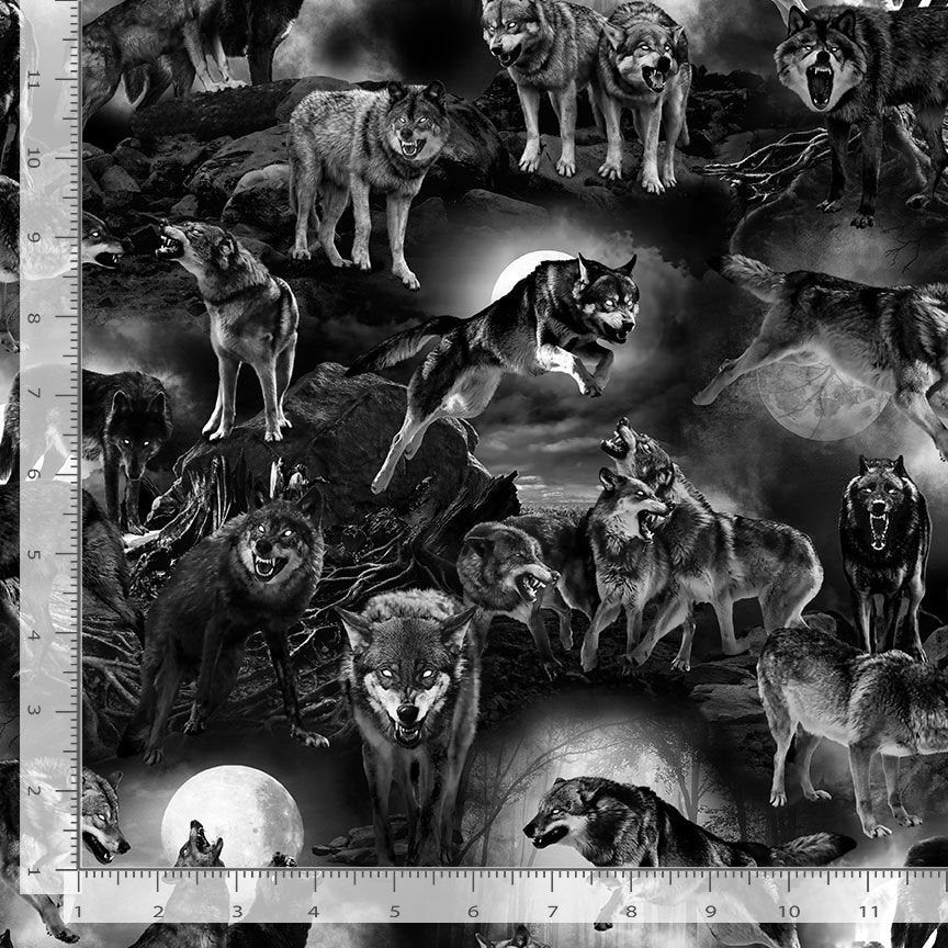 Wicked Demon Wolves Tonal Allover Grey Timeless Treasures Cotton Fabric