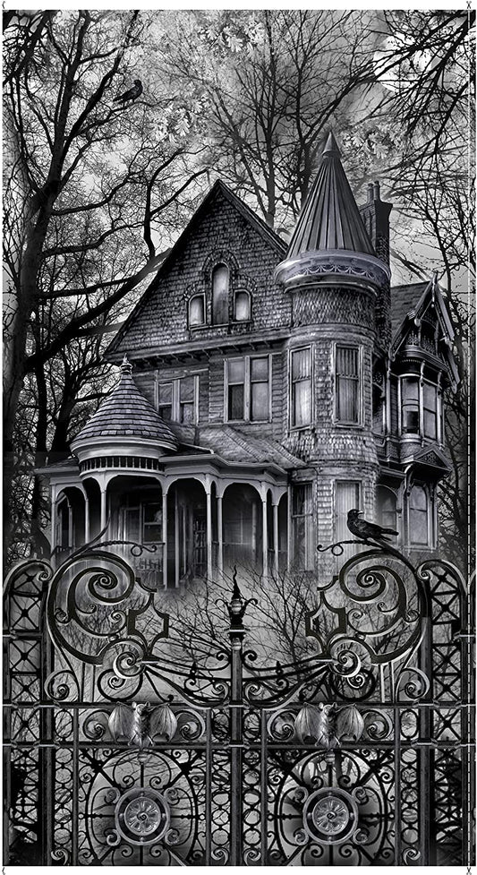 Haunted House Halloween Wicked Eve Haunted House Panel 24 x 43-45 inches Timeless Treasures Cotton Fabric