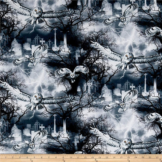 Wicked Fog Owls The Grainveyard Night Timeless Treasures Cotton Fabric