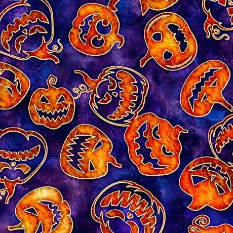 Wicked Pumpkin Toss Purple Dan Morris Quilting Treasures Cotton Fabric